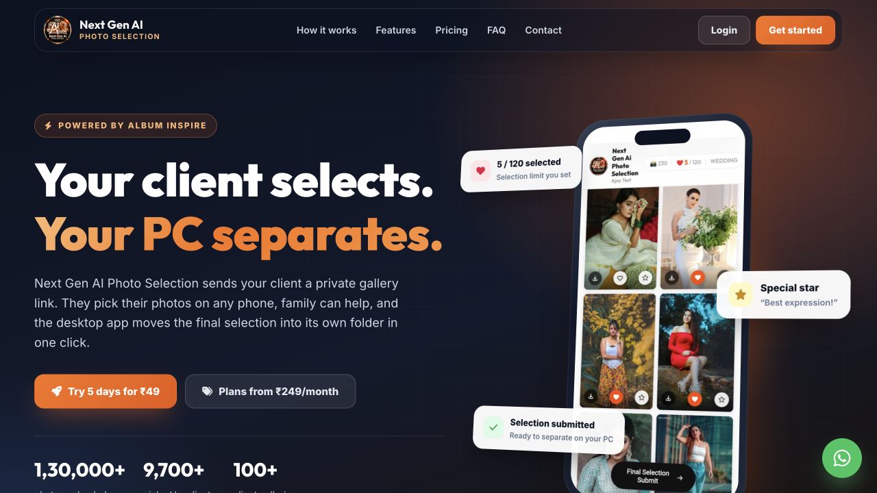 Actual AI Photo Selection website — homepage preview